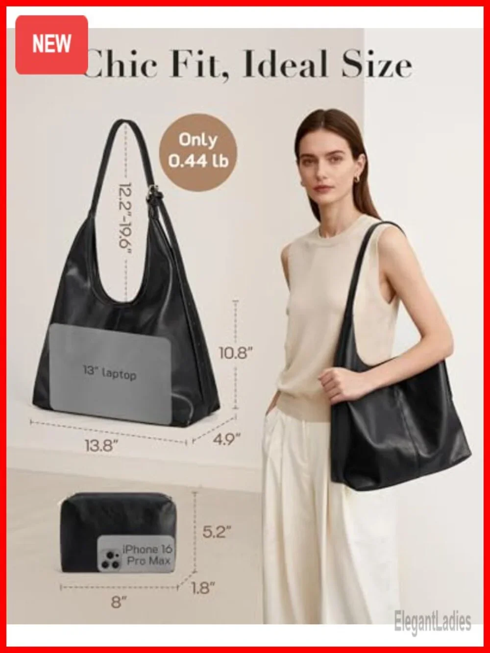 Hobo Shoulder Bag Vegan Leather Crossbody Tote with Pouch Adjustable Strap